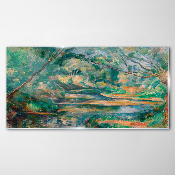 Green landscape with a river Glass Wall Art