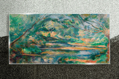 Green landscape with a river Glass Wall Art