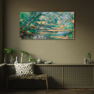 Green landscape with a river Glass Wall Art
