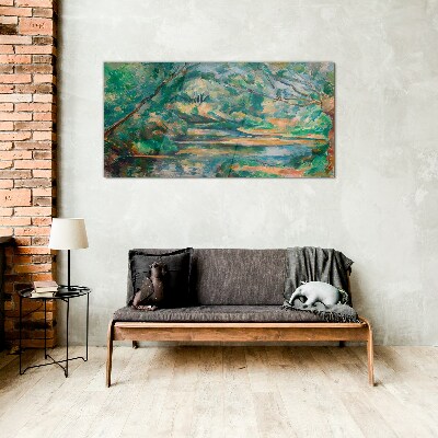 Green landscape with a river Glass Wall Art