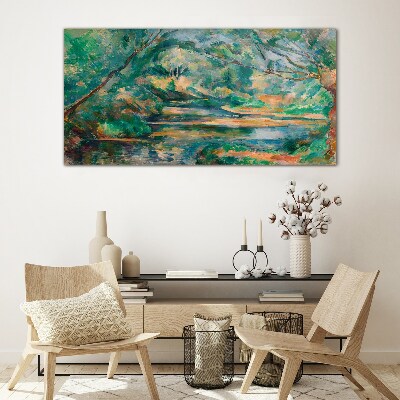 Green landscape with a river Glass Wall Art