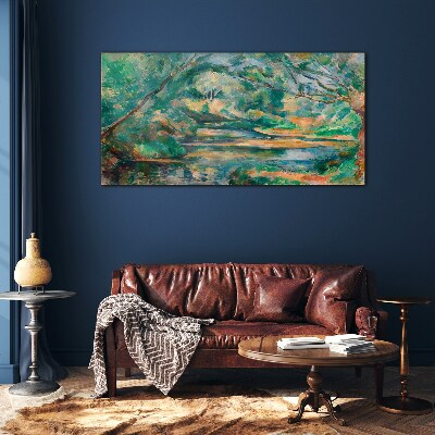 Green landscape with a river Glass Wall Art