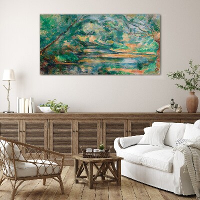 Green landscape with a river Glass Wall Art