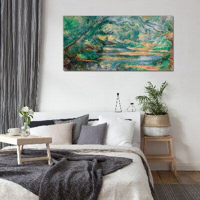 Green landscape with a river Glass Wall Art