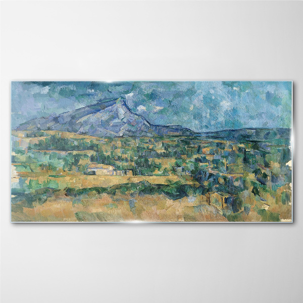 Mountain landscape in pastel colors Glass Wall Art