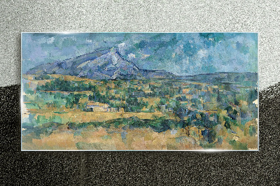 Mountain landscape in pastel colors Glass Wall Art