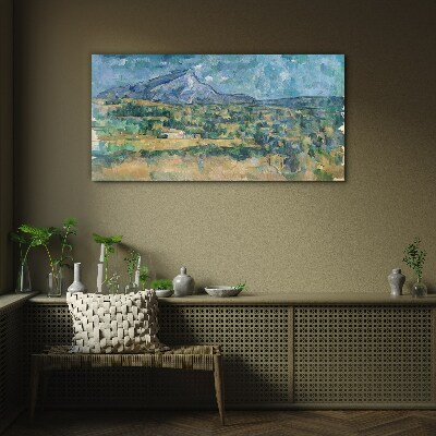 Mountain landscape in pastel colors Glass Wall Art