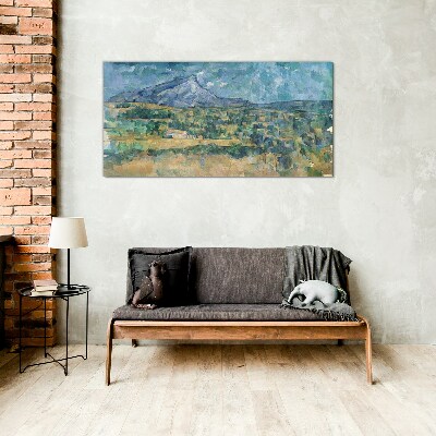 Mountain landscape in pastel colors Glass Wall Art