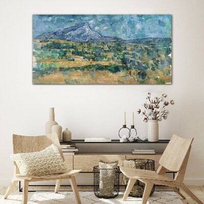 Mountain landscape in pastel colors Glass Wall Art