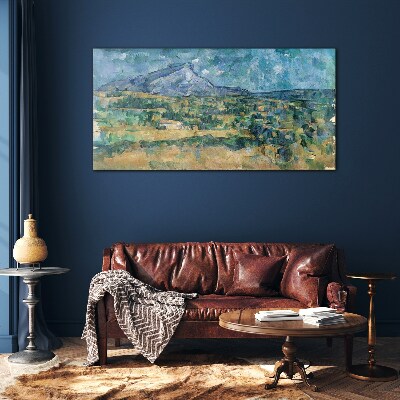 Mountain landscape in pastel colors Glass Wall Art