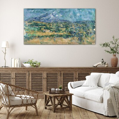 Mountain landscape in pastel colors Glass Wall Art