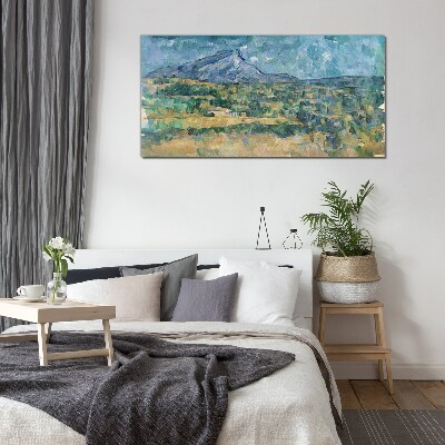 Mountain landscape in pastel colors Glass Wall Art