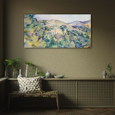 Landscape with houses among the trees Glass Wall Art