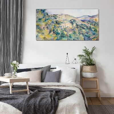 Mountain view painting Glass Wall Art