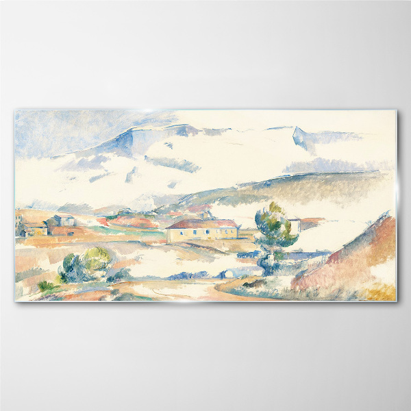 Mountain landscape in pastel shades Glass Wall Art