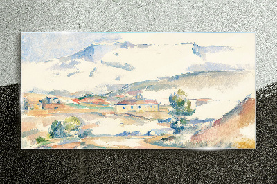 Mountain landscape in pastel shades Glass Wall Art