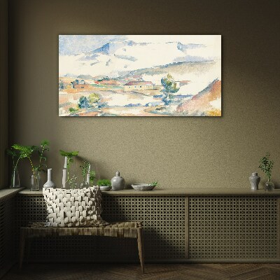 Mountain landscape in pastel shades Glass Wall Art