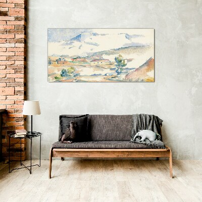 Mountain landscape in pastel shades Glass Wall Art