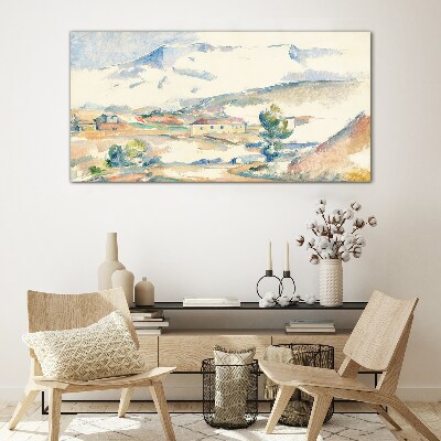 Mountain landscape in pastel shades Glass Wall Art