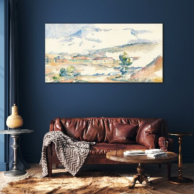 Mountain landscape in pastel shades Glass Wall Art