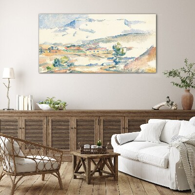 Mountain landscape in pastel shades Glass Wall Art