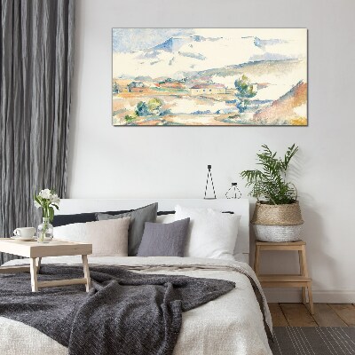 Mountain landscape in pastel shades Glass Wall Art