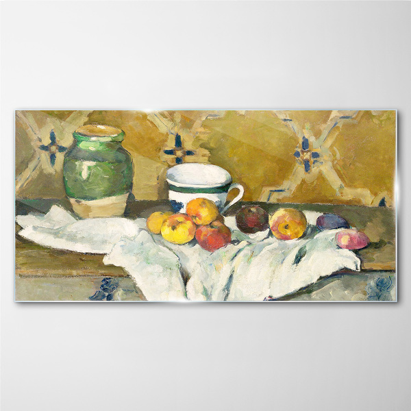Fruit table with green jar Glass Wall Art