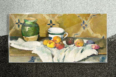 Fruit table with green jar Glass Wall Art