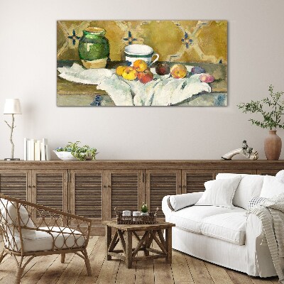 Fruit table with green jar Glass Wall Art