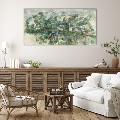 A peaceful landscape by the water Glass Wall Art