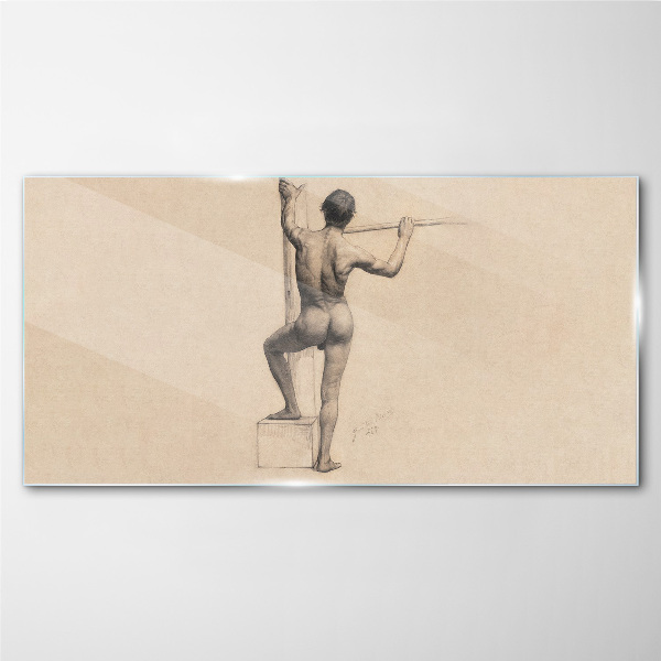 Figure of a man with a spear Glass Wall Art