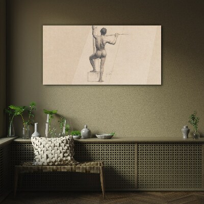 Figure of a man with a spear Glass Wall Art