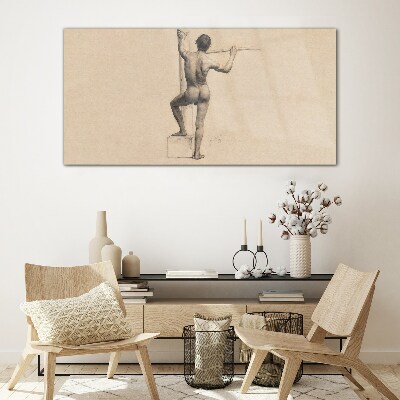 Figure of a man with a spear Glass Wall Art