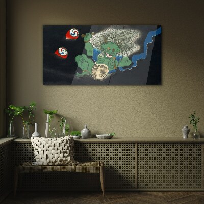 Green demon with a drum Glass Wall Art