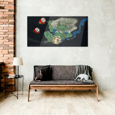 Green demon with a drum Glass Wall Art