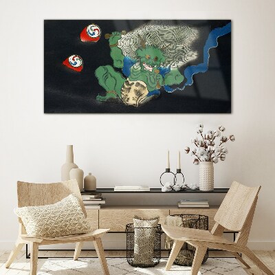 Green demon with a drum Glass Wall Art
