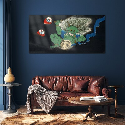 Green demon with a drum Glass Wall Art