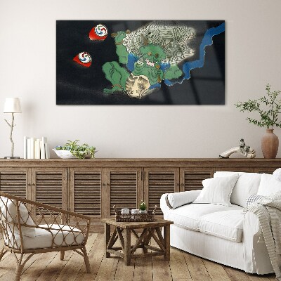 Green demon with a drum Glass Wall Art