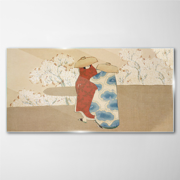 Meeting among the flowering trees Glass Wall Art