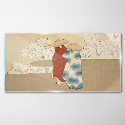 Meeting among the flowering trees Glass Wall Art
