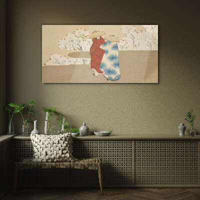 Meeting among the flowering trees Glass Wall Art