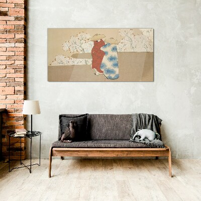 Meeting among the flowering trees Glass Wall Art