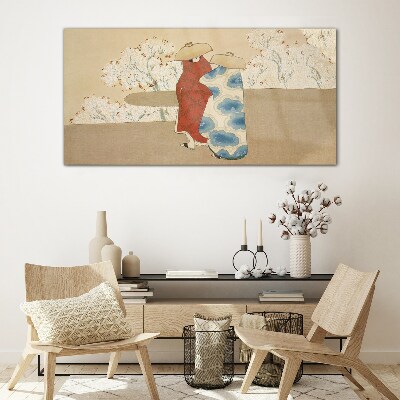 Meeting among the flowering trees Glass Wall Art