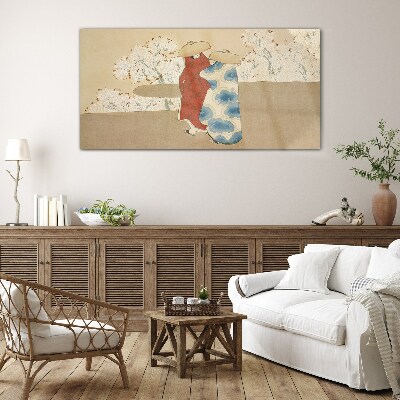 Meeting among the flowering trees Glass Wall Art