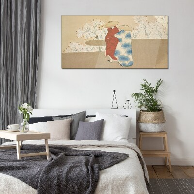 Meeting among the flowering trees Glass Wall Art