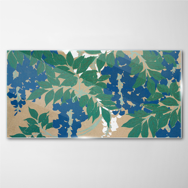 Green and blue leaves in abstract Glass Wall Art