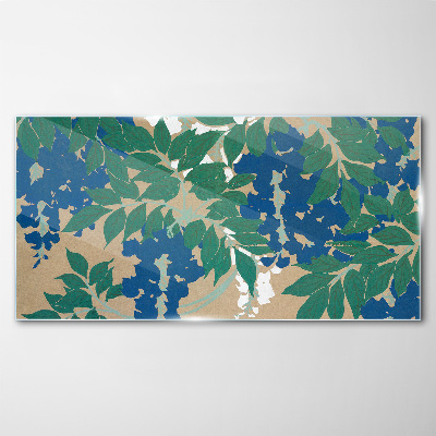 Green and blue leaves in abstract Glass Wall Art