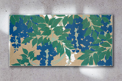 Green and blue leaves in abstract Glass Wall Art
