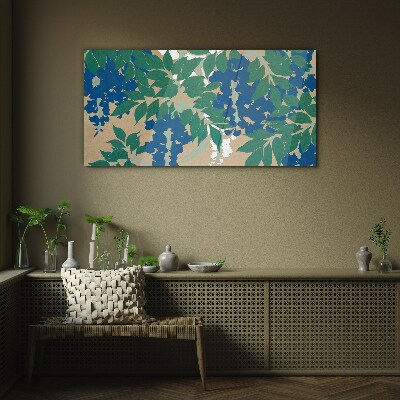 Green and blue leaves in abstract Glass Wall Art