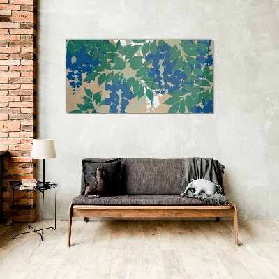 Green and blue leaves in abstract Glass Wall Art